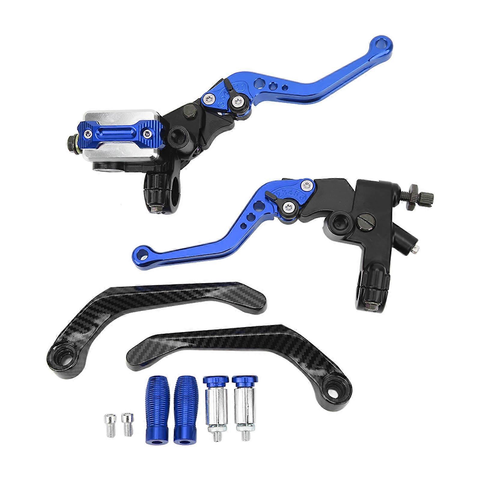 1 Paio 7/8 in Pompa Freno Leva Universale Kit Manubrio Moto con Serbatoio Paramano in Fibra di Carbonio Blu