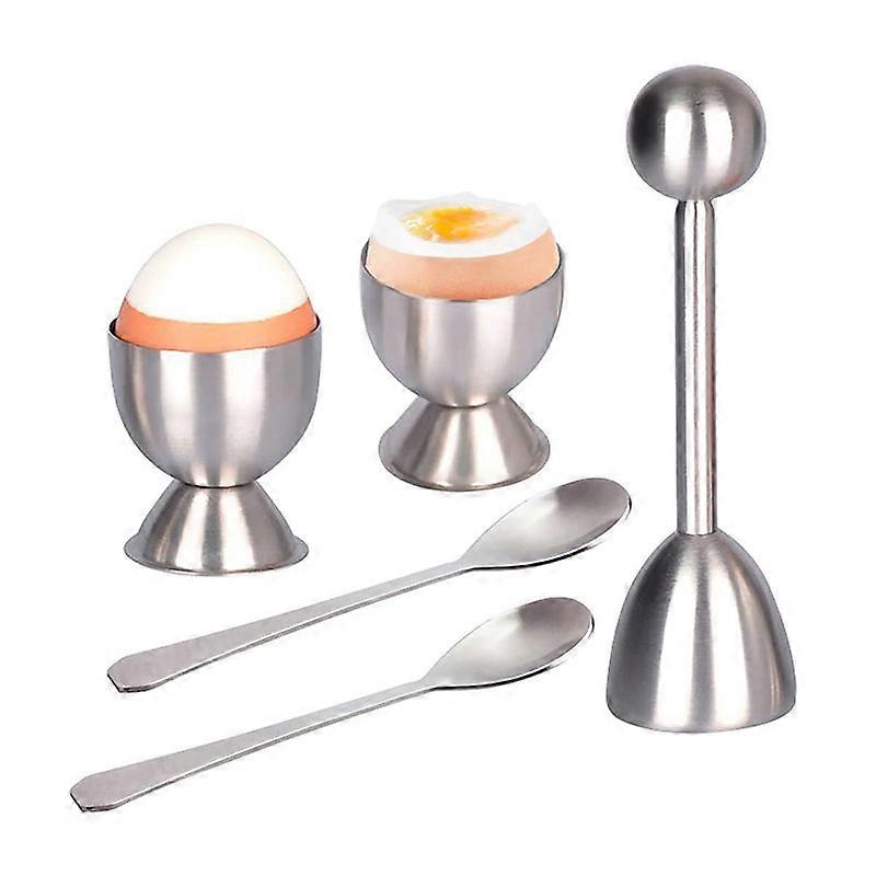 Egg Cracker Topper Set Includes 2 Egg Cups, 2 Spoons and 1 Cutter