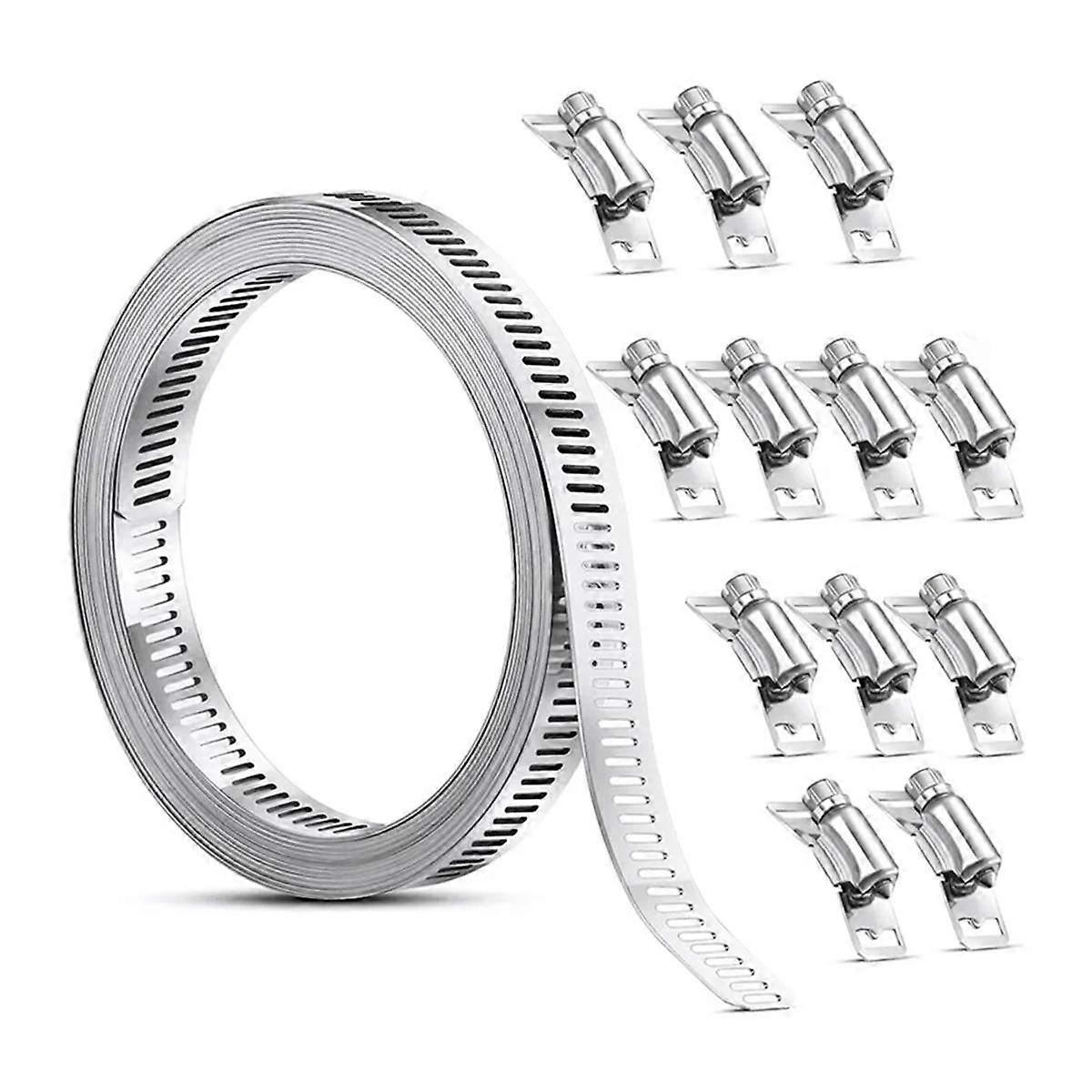 Stainless Steel Hose Clamp Strap with Fasteners Worm Clamp Adjustable Worm Gear Pipe Ducting Hose C