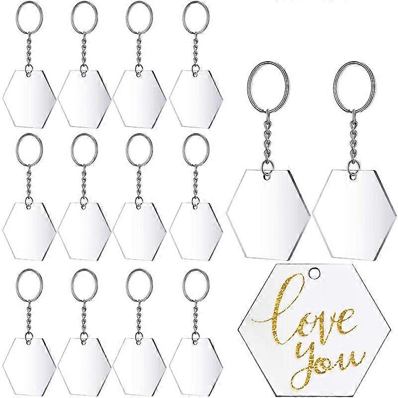 Transparent Acrylic Disc and Key Chain Transparent Acrylic Key Chain Blank for DIY Items and Crafts (Hexagon 48 Pieces)