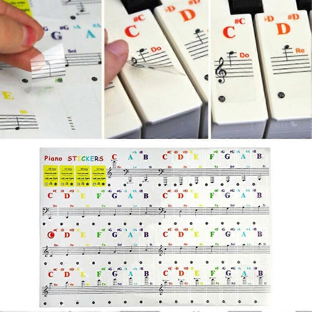 1pc Transparent Colorful Piano Keyboard Stickers Note For 88/61/49/37 Keys Beginner Musical Instrument Accessories 155x40mm