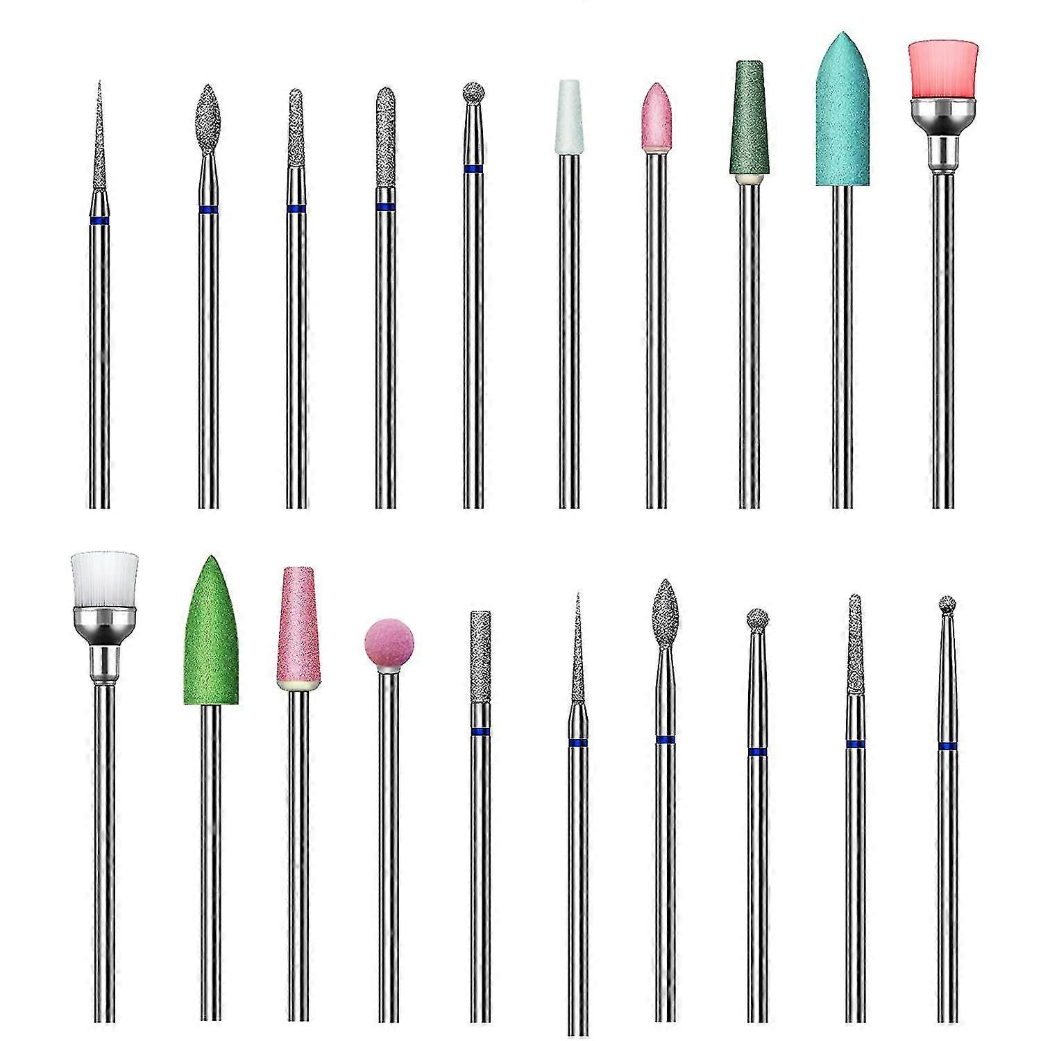 ZK- 20 Pcs Nail Drill Bits Set For Acrylic Nails, Professional Diamond Cuticle Remover Bits Kit With Box, 3/32" Electric Manicure Nail File Bit