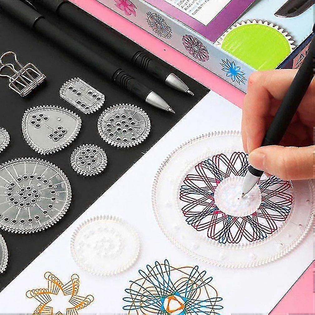 22db-os Spirograph Rajz játékok vonalzó készlet egymásba fonódó fogaskerekek és Kerekek rajz kiegészítők Kreatív oktatási vonalzók gyerekeknek