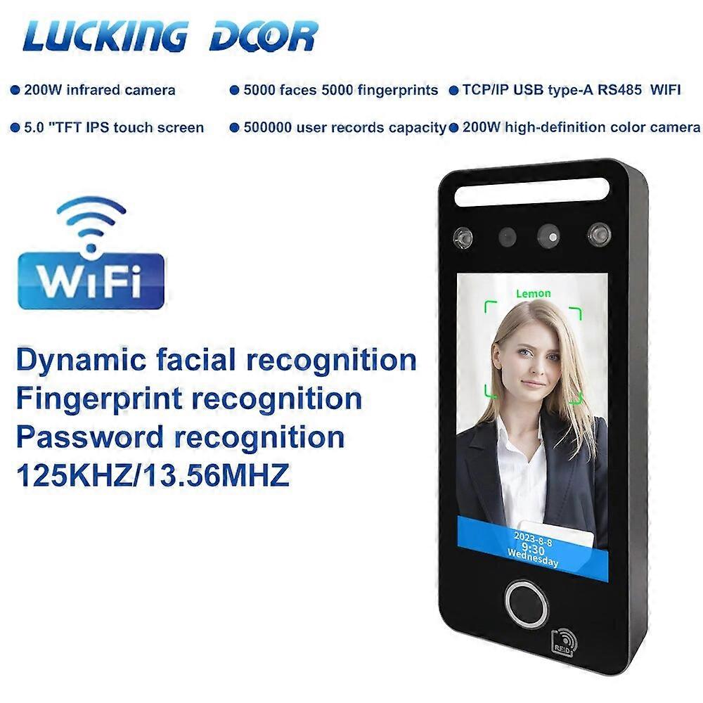 5inch Screen Wifi Biometric Facial Terminal Fingerprint and Face Recognition Access Control Time Attendance IR Camera RFID Card