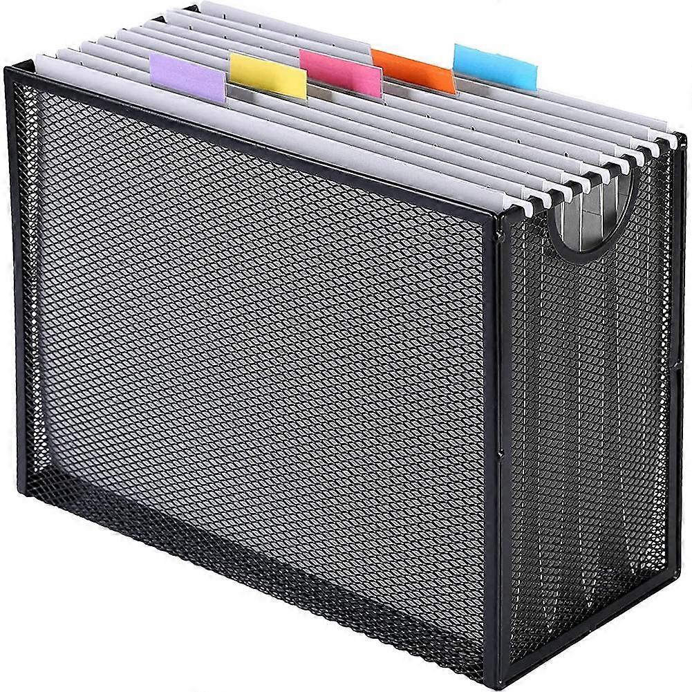 Hanging File Organizer Filing Box,Metal Mesh File Crate Desk Organizer Magazine Holder with 5 Hangi