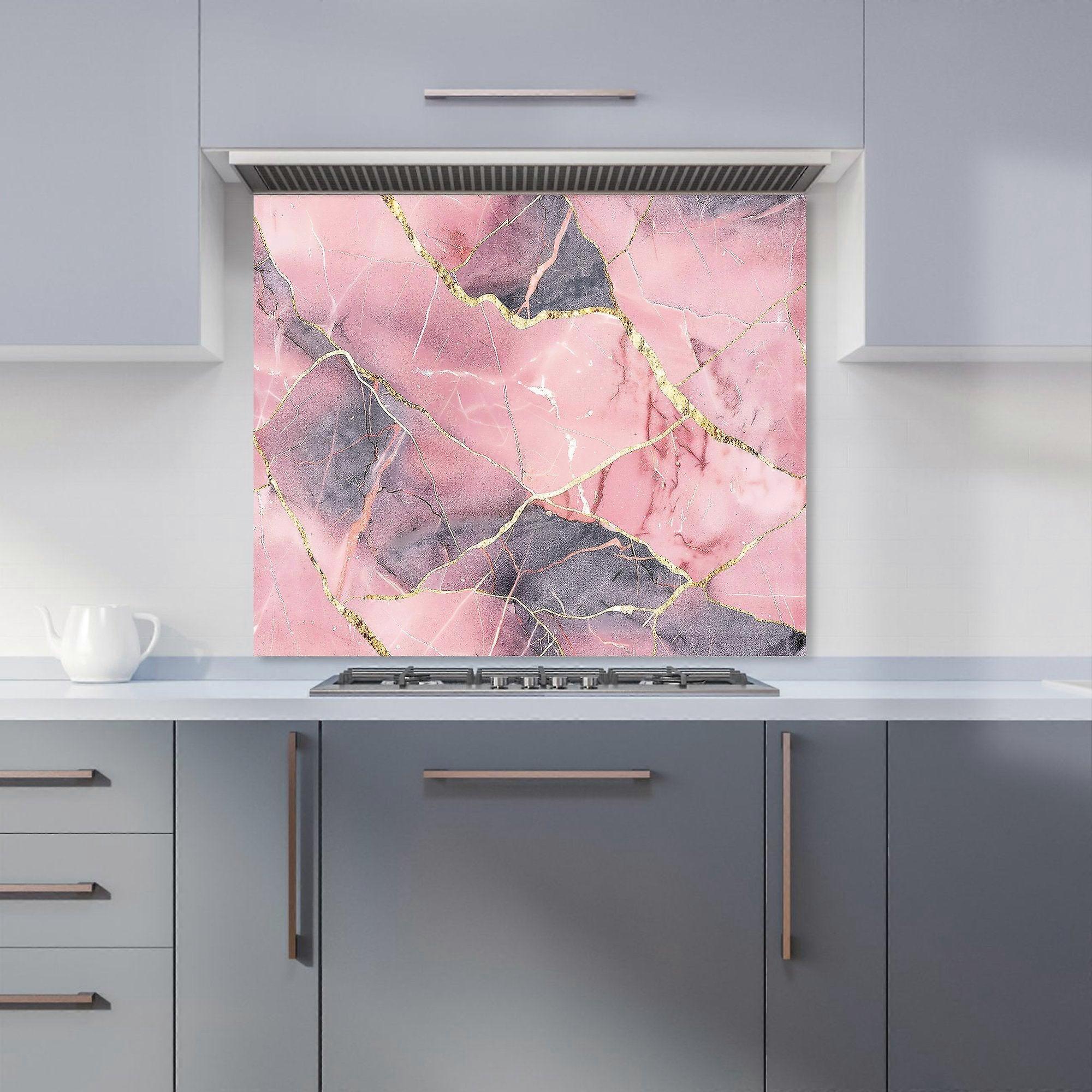 Rose And Gold Marble Effect Kitchen Splashback