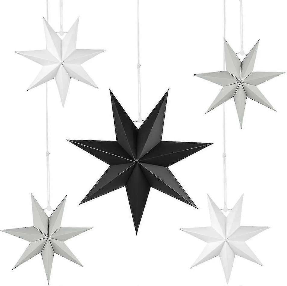 Folding Star Christmas, 7-point Star For Hanging, Paper Star Decoration Set Of 5 Folding Stars Christmas Star Decoration, Star Paper For Window Decora