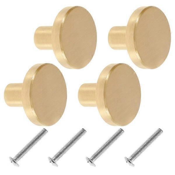 4Pcs Round Brass Cabinet Knobs Single Hole 25cm Door Knobs Golden Drawe