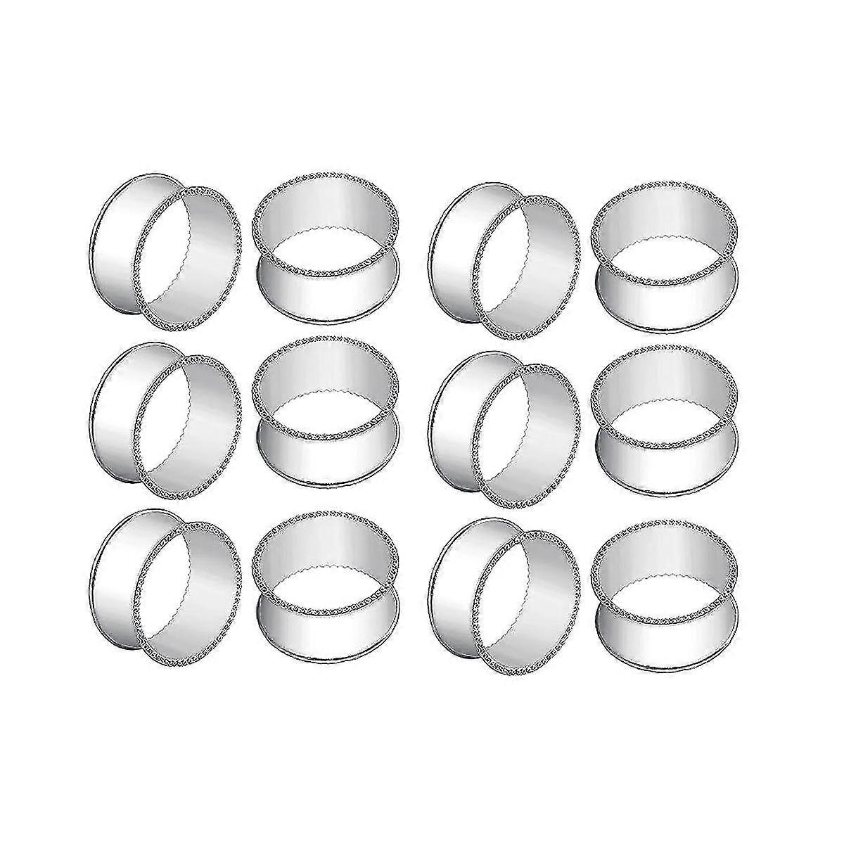12 Pcs Silver Drum-shaped Bead Side Napkin Rings Delicate Serviette Buckles
