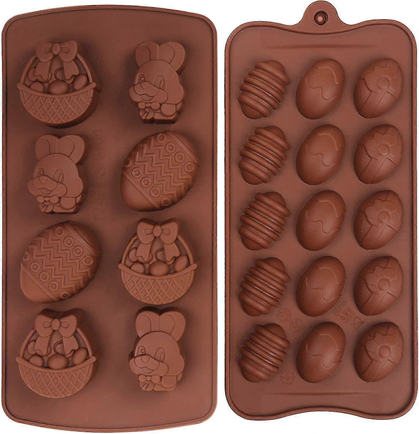 2 Pieces Easter Silicone Chocolate Shapes Egg Rabbit Rabbit Basket Shape Cake Chocolate Shape Set For Baking
