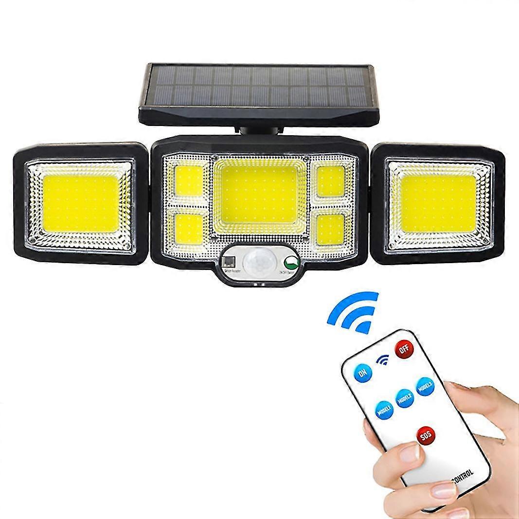 Outdoor Led Solar Lights 192cob 3head Motion Sensor Patio Waterproof 3modes With Remote Control Wal
