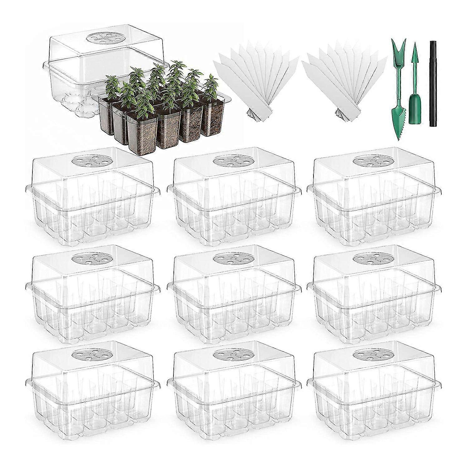10 Pack Reusable Seed Starter Tray,120 Cell Seed Starter Kit With Air Vent Humidity Dome And Drain