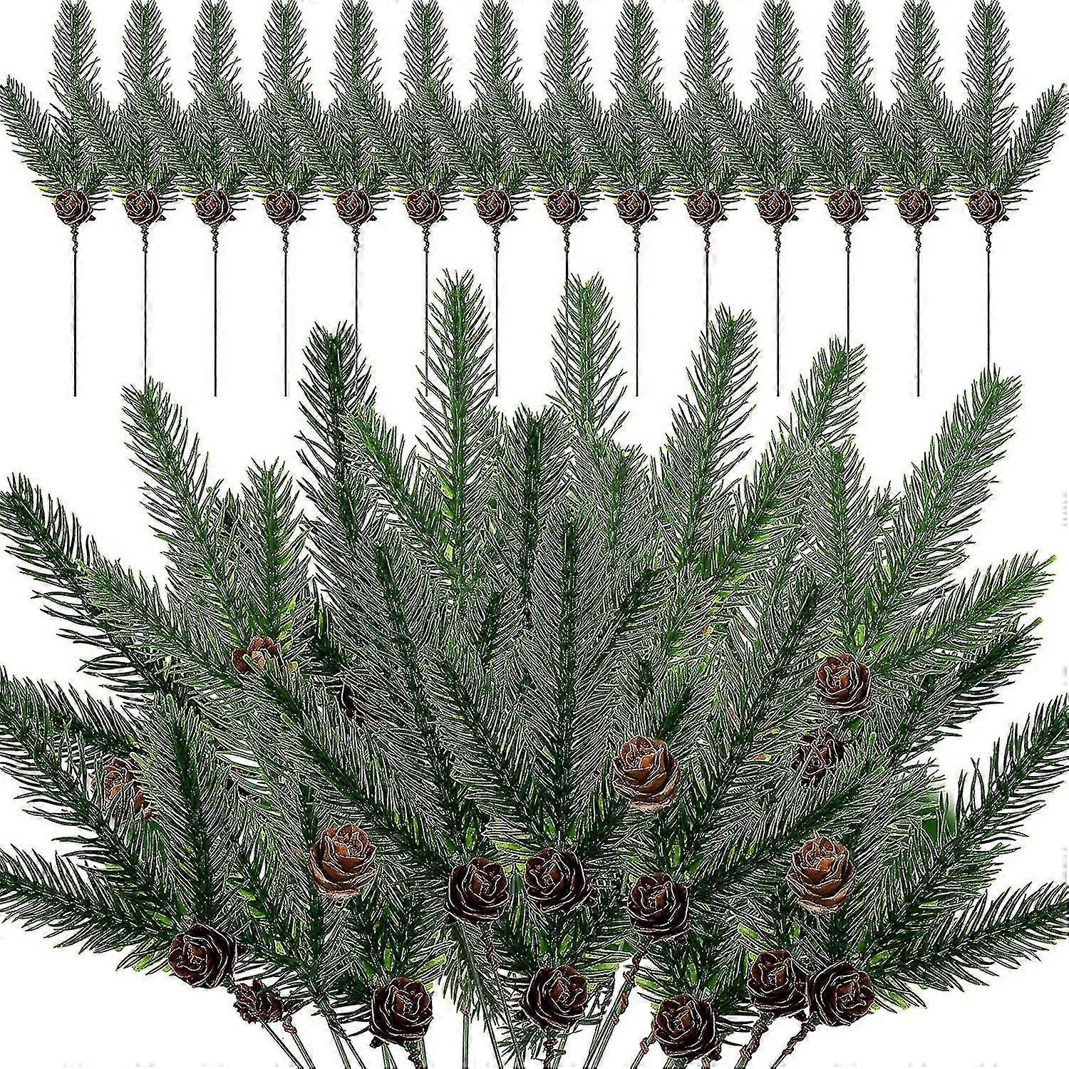 60 pezzi di verde natalizio steli aghi di pino artificiali rami con pigne 7 pollici finta verde pino picks per Natale ghirlanda fai-da-te ghirlanda embe