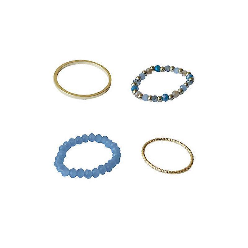 4Pcs Handmade Beaded Flower Stretch Ring
