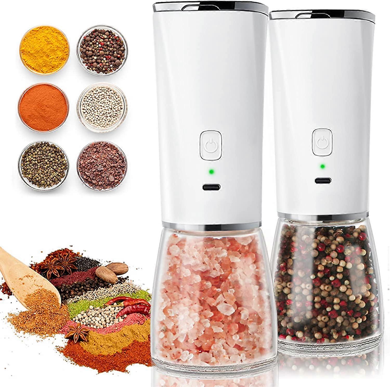 2 Pack Electric Salt and Pepper Grinder Set, USB Rechargeable