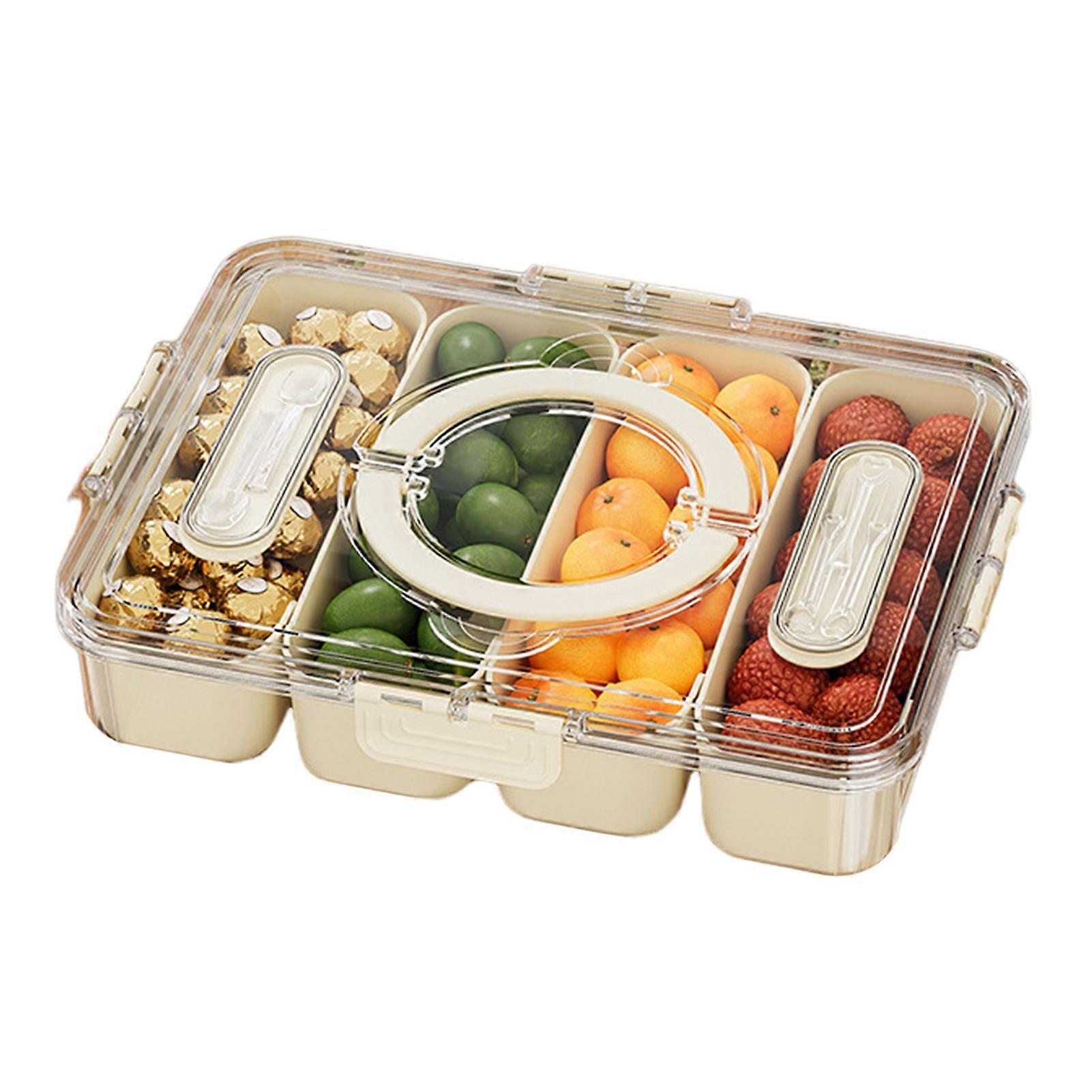 Fridge Storage Box Vegetables Snacks Container Food Grade BPA Free Large Capacity Portable Snackle Box Divided Serving Tray with Lid