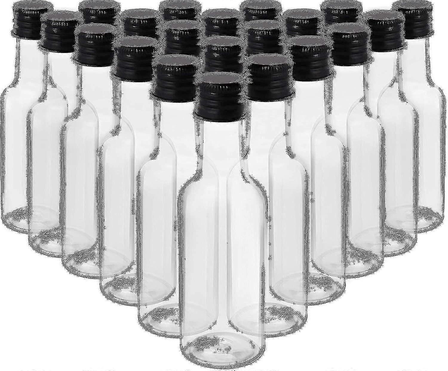 Mini Liquor Bottles (24 Pack) - Reusable Plastic 50ml Empty Spirit Bottles With Black Screw Caps And Liquid Funnel