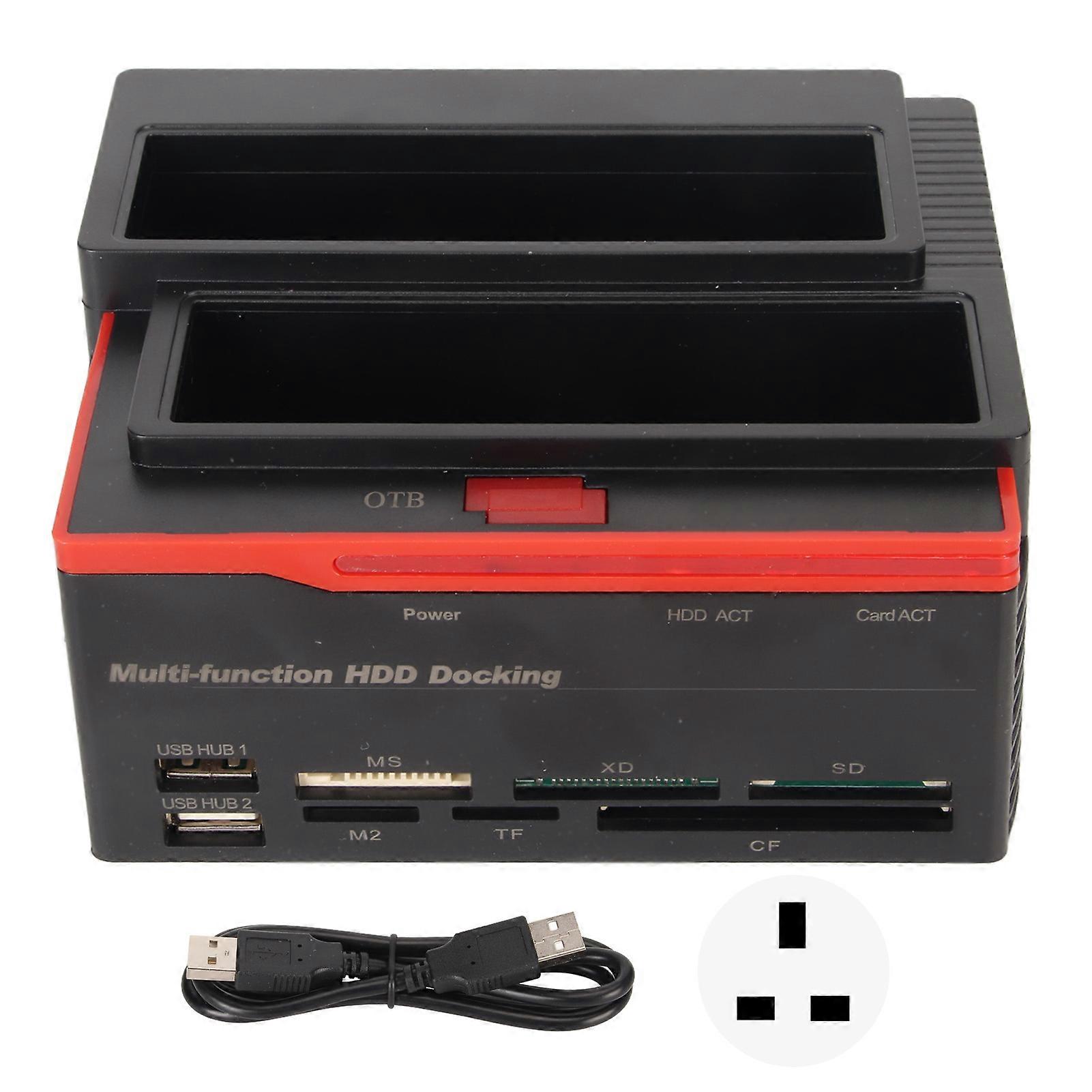HDD Docking Station Dual Bay 480Mbps USB2.0 to SATA IDE Clone Function Hard Drive Reader for 2.5/3.5in 8TB SSD 100?240V UK Plug