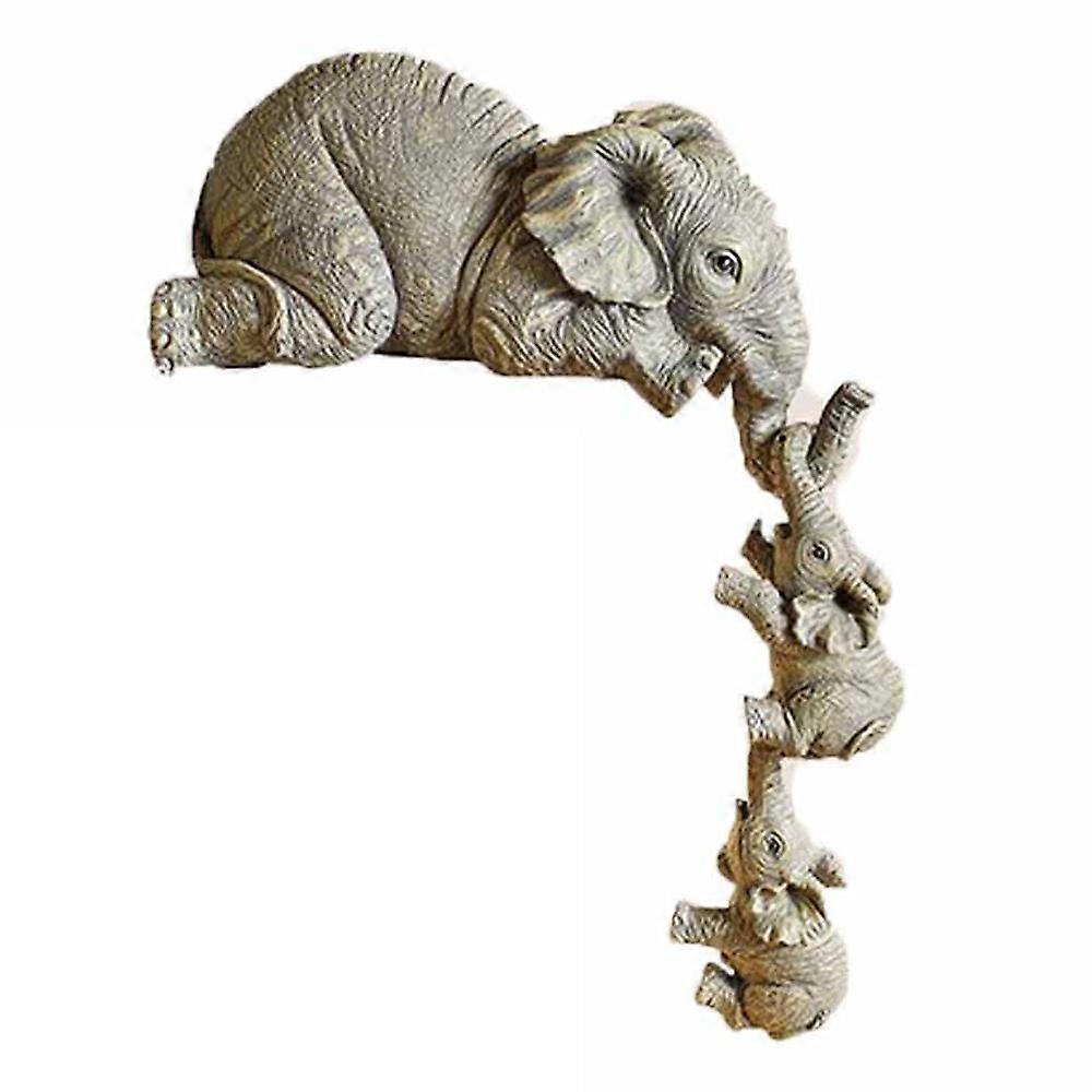 Elephant Sitter Resin Figurines, Elephant Mothers Hanging Two Babies Statue, Suitable for Home Decoration on Shelf or Table Edge, Collections Figurine
