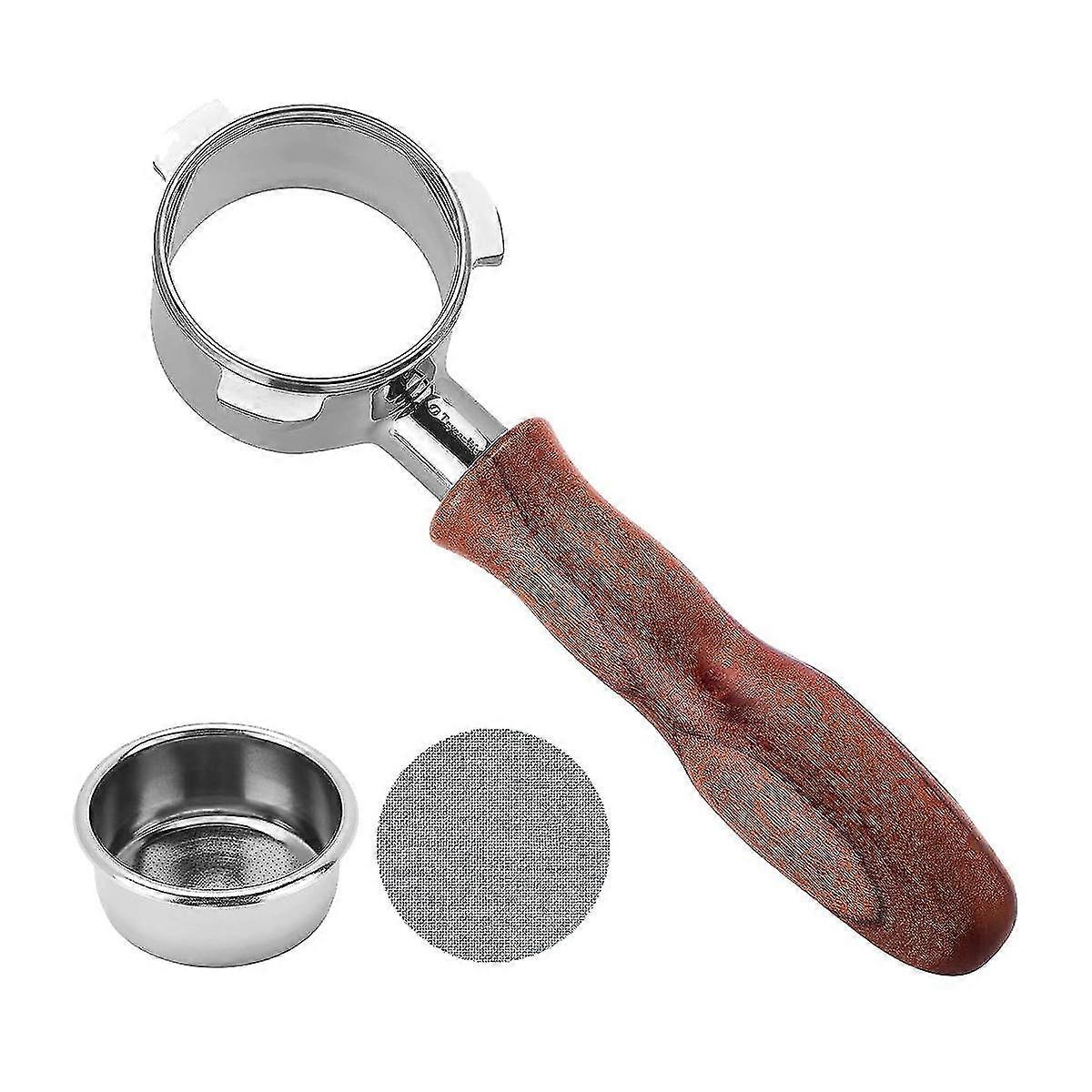 54mm Bottomless Portafilter,Replacement for Portafilter,Made of Stainless Steel and Solid Wood.Port