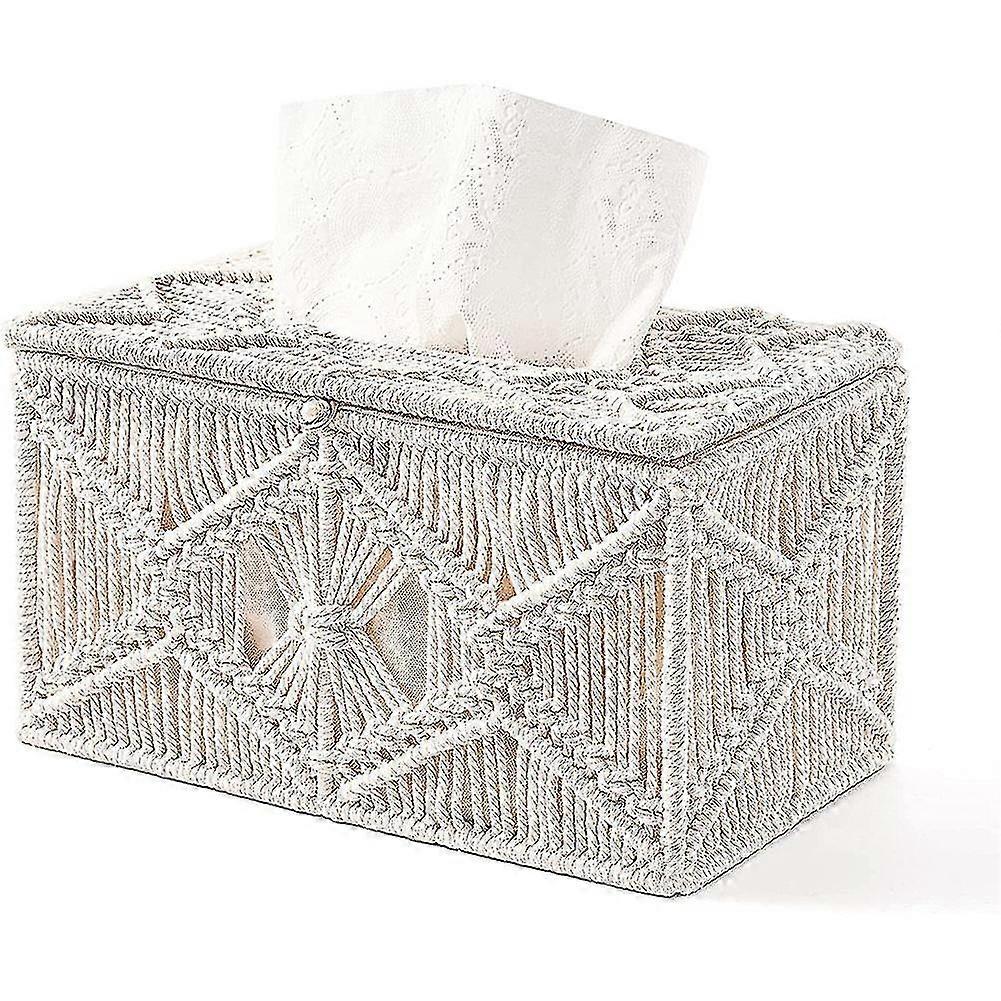 Tissue Box Cover Boho Decor Rectangular Paper Tissue Holder With Bead Buckle Macrame Napkin Tissues