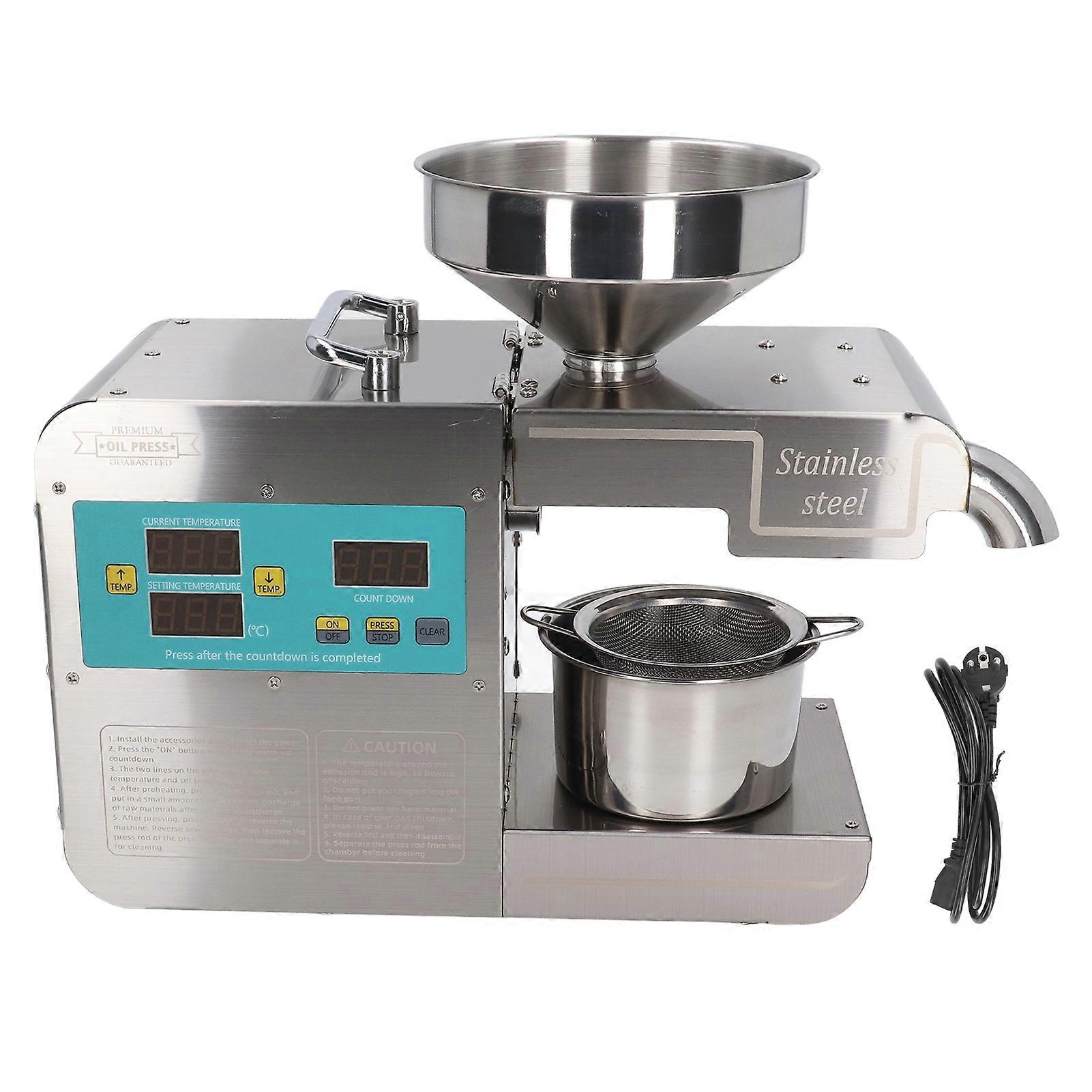 Ölpresse Maschine Kalte Heißpresse Automatischer Ölauszieher Edelstahl Muttern Samen Ölpresse Hohe Ölausbeute für Zuhause EU Plug 220V