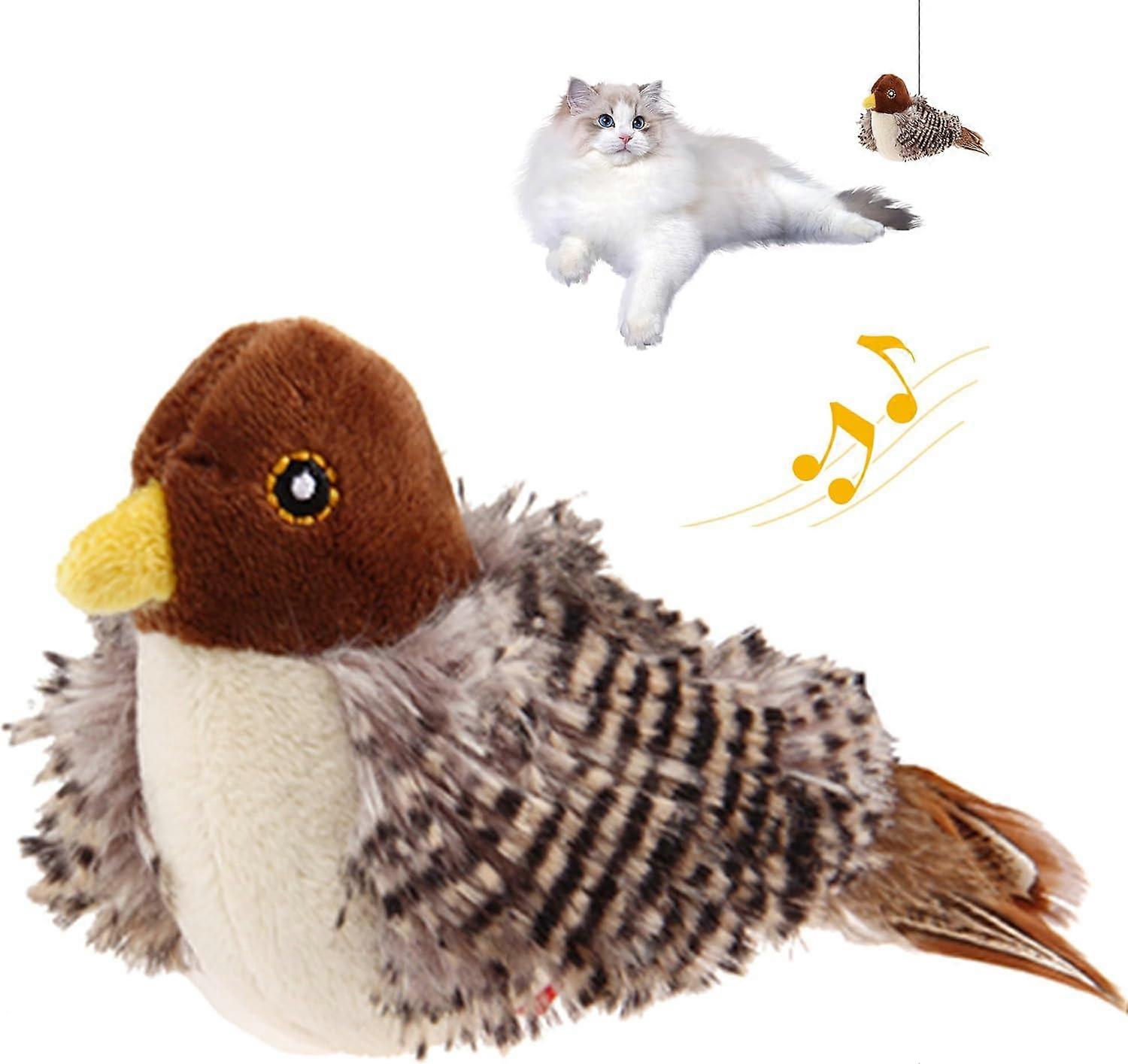 Flapping Bird Sparrow Cat Toy Lifelike Chirping Sounds Touch-Activated Kitten,100% New