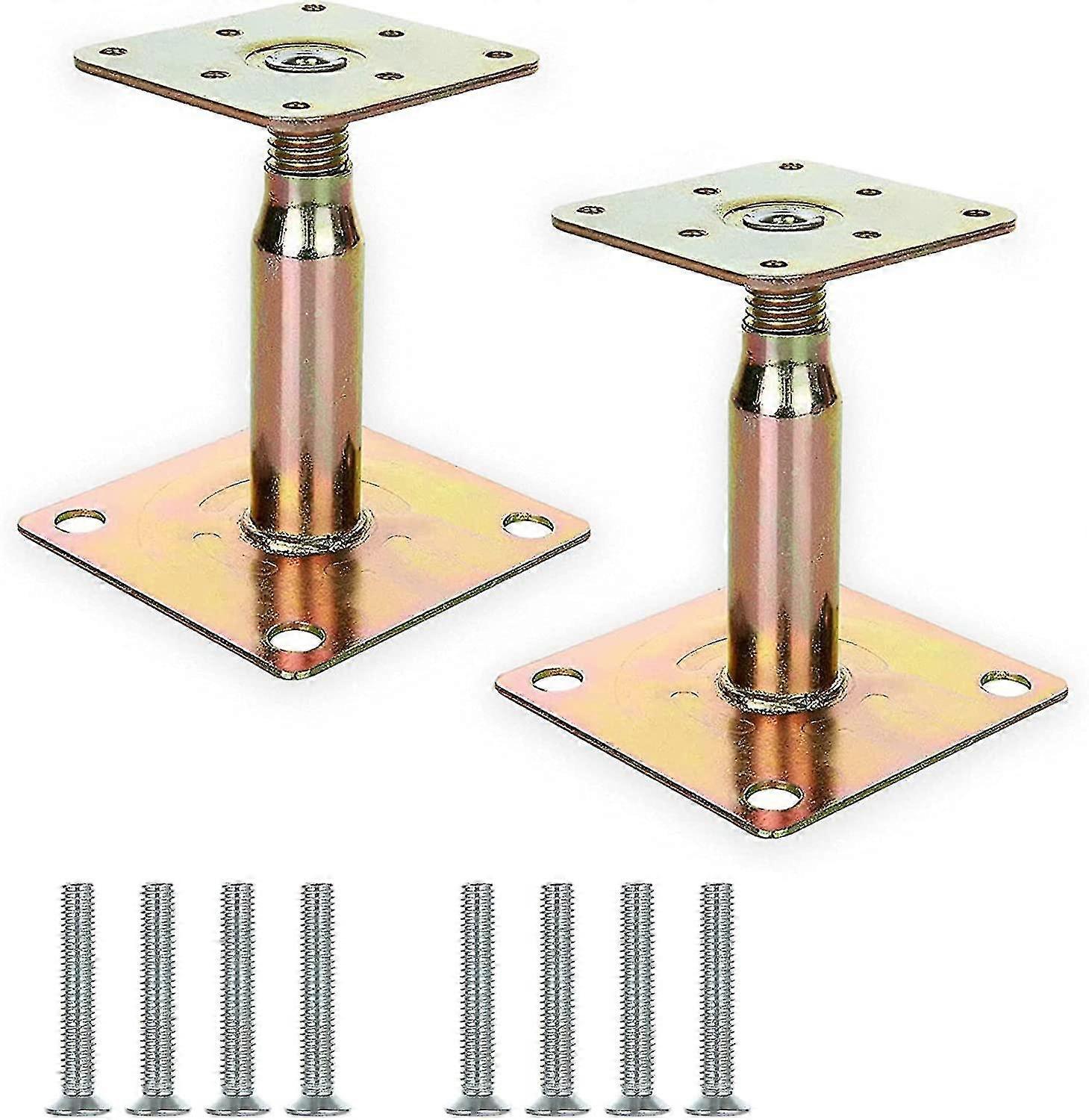 2pcs 100-150mm Galvanised Adjustable Elevated Post Base Support, Heavy Duty Roof Support For Building - Gold