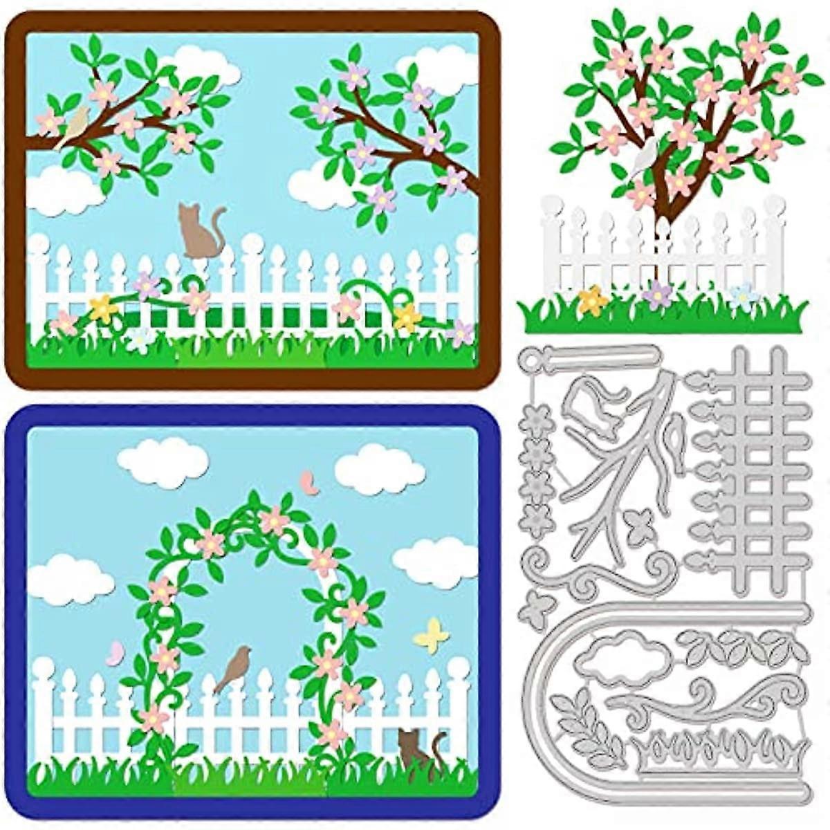 Garden Fences Die Cuts Tree and Plants Embossing Template Mould Flower Carbon Steel Die Set for Card Scrapbooking Card DIY Craft