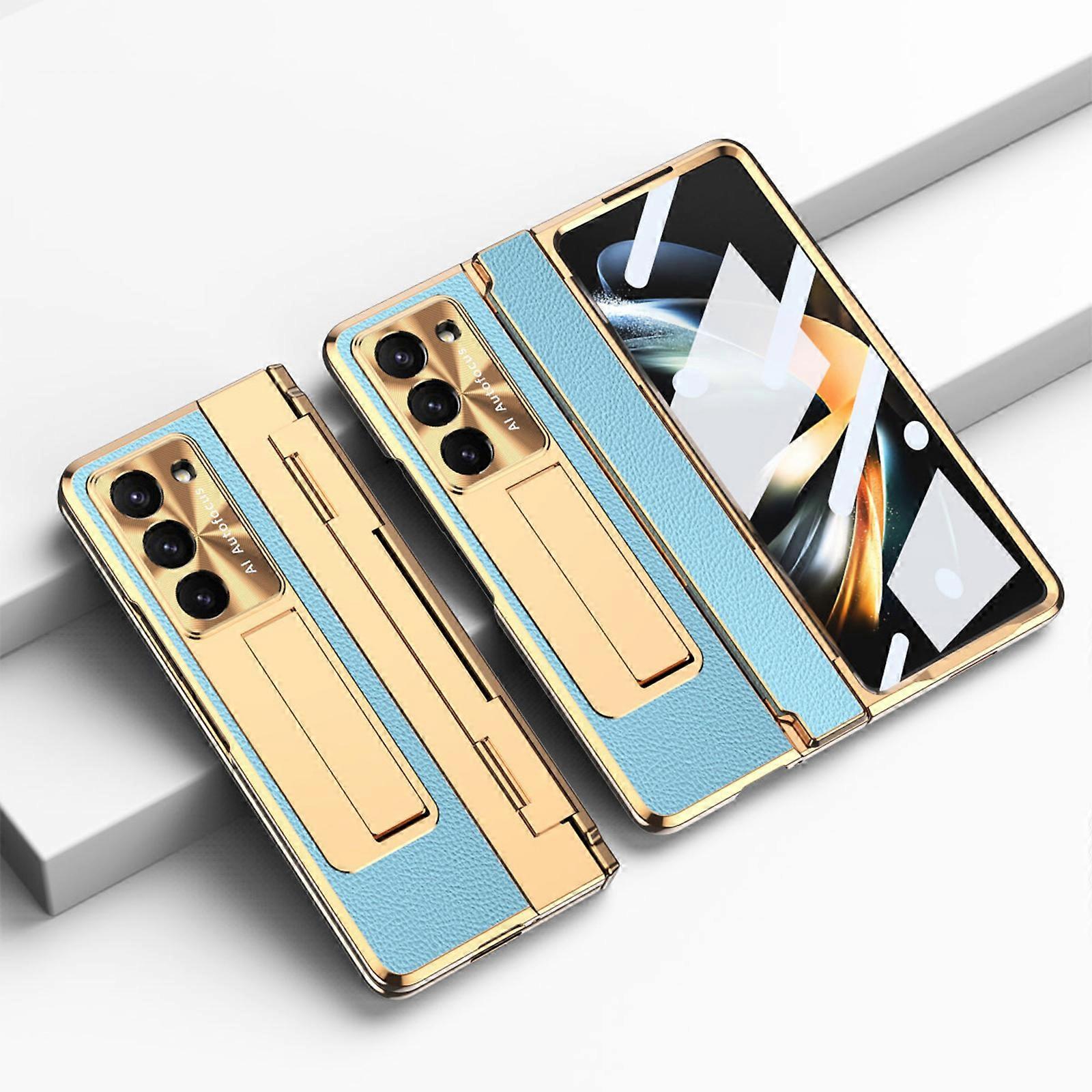 for Samsung Galaxy Z Fold 6 Case with Hinge Protection, Z Fold 6 Case Built-in Screen Protector Kickstand Luxury Leather Slim All-Inclusive Phone Case