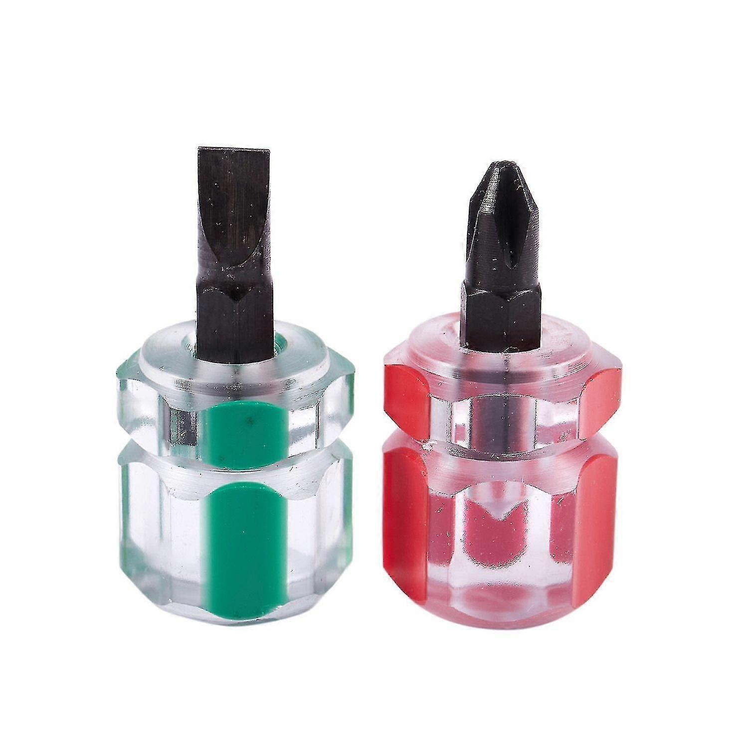 2 Pcs Flat Phillips Screwdriver Mini Screw Driver Short Small Split Repair Tools Kit Set Green+red
