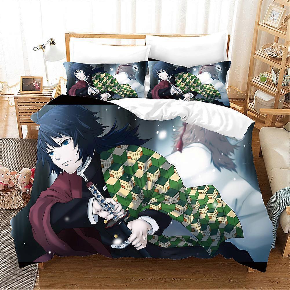 a1728 Lakens Cartoons Demon Slayer 2_3pcs Beddengoed Sets Dekbedovertrek Set Met Kussensloop Twin Volledig Beddengoed Beddengoed Home Textiel Lakens IIP