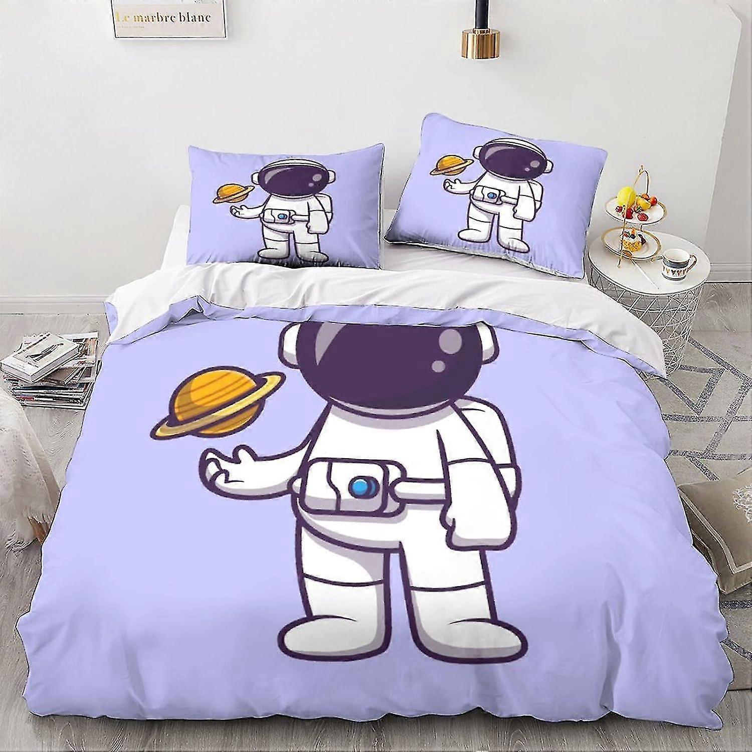 o3766 Bed Sheets  Astronauts Duvet Cover Set Space Bedding Set 3 Pieces,Soft Microfiber 3D Cartoon Pattern Quilt Cover Zipper Closure with Pillow Case