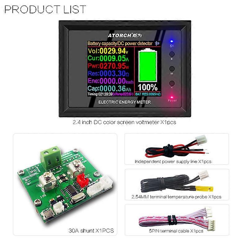 DT24P DC0-1000V 30A DC Power Supply Voltmeter Ammeter Battery Coulometer Capacity Amp Tester Battery Fuel Gauge Meter