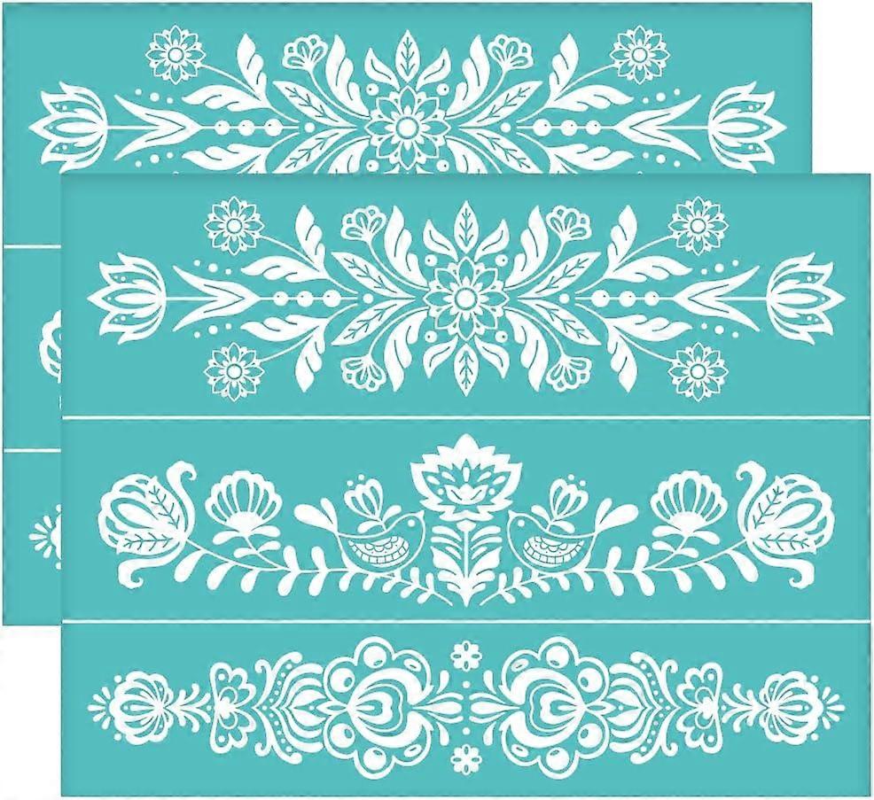 2Pcs 11x8.6 Inch Self-Adhesive Silk Screen Printing Stencil Plants Pattern Mesh Transfers Stencil Folk Decorative Silk Screen Stencil for Painting on 