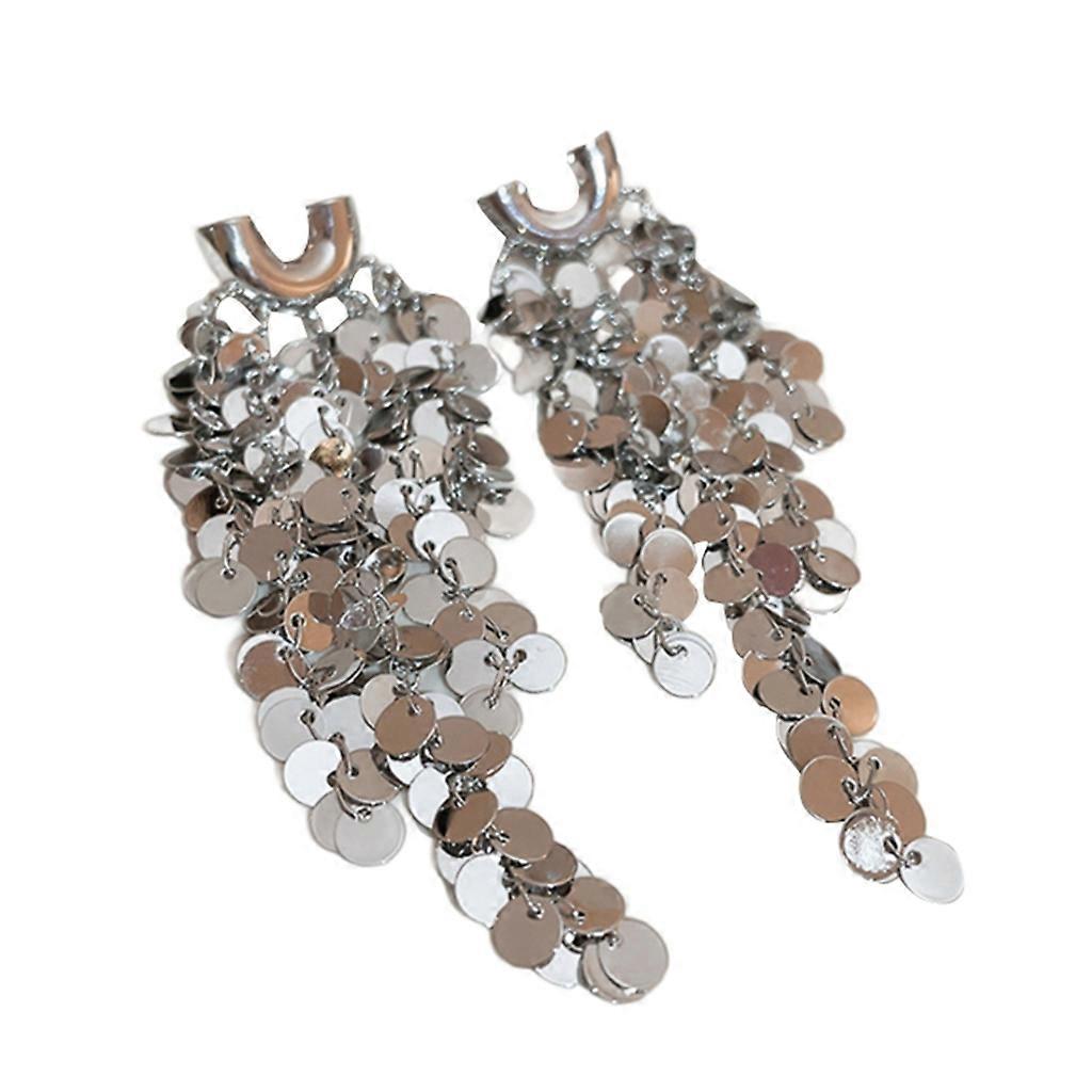 Metal Sequins Earring Tassel Long Drop Dangle Earrings U-shaped Stud Earring