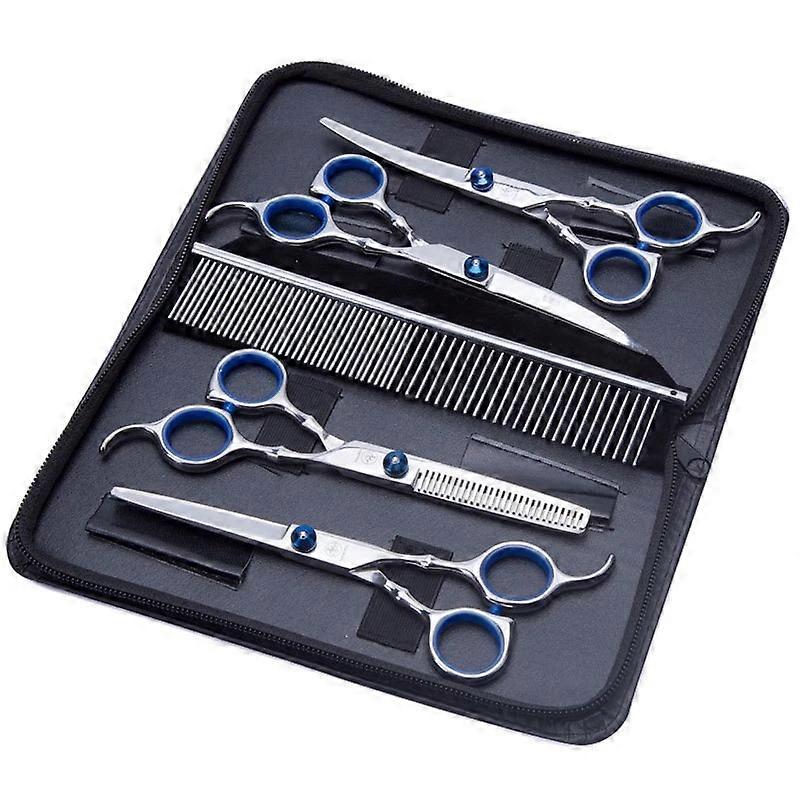 5 יחידות / סט נירוסטה כלבים לחיות מחמד טיפוח מספריים חליפה מספרה מספריים לכלבים כלי חיתוך ספר בעלי חיים מקצועיים