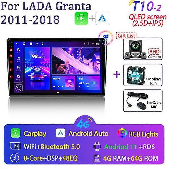 Android 11 2 Din Radio for LADA Granta Sport BA3 2011-2018 Multimedia Video Player Navigation GPS Carplay Auto Stereo Head Unit