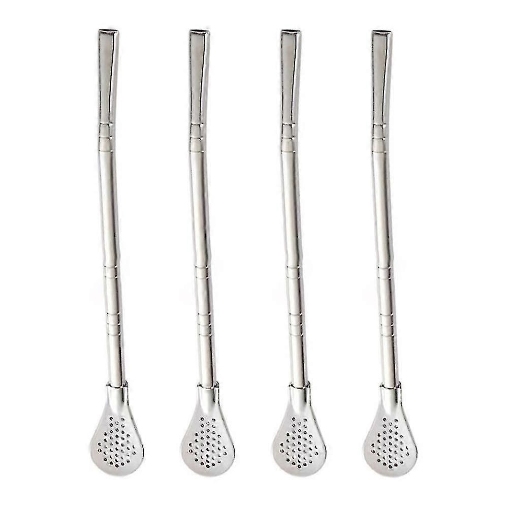 4pcs Stainless Steel Straws Filter Spoon Reusable Drinking Straw Spoons