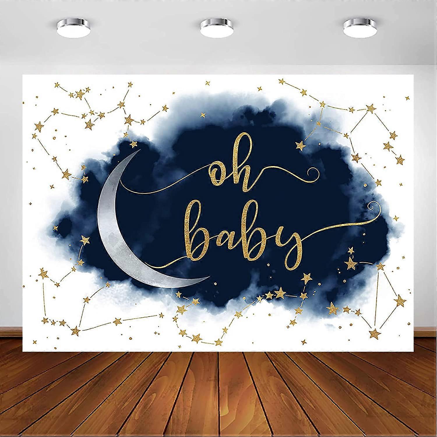 Celestial Baby Shower Backdrop for Boy's Baby Shower Party Decorations  Photoshoot Photography Background Twinkle Little Star Moon Navy and Gold  Baby S