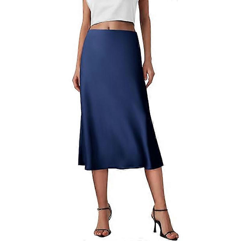 Womens Summer High Waisted Ruffle A Line Silk Skirts