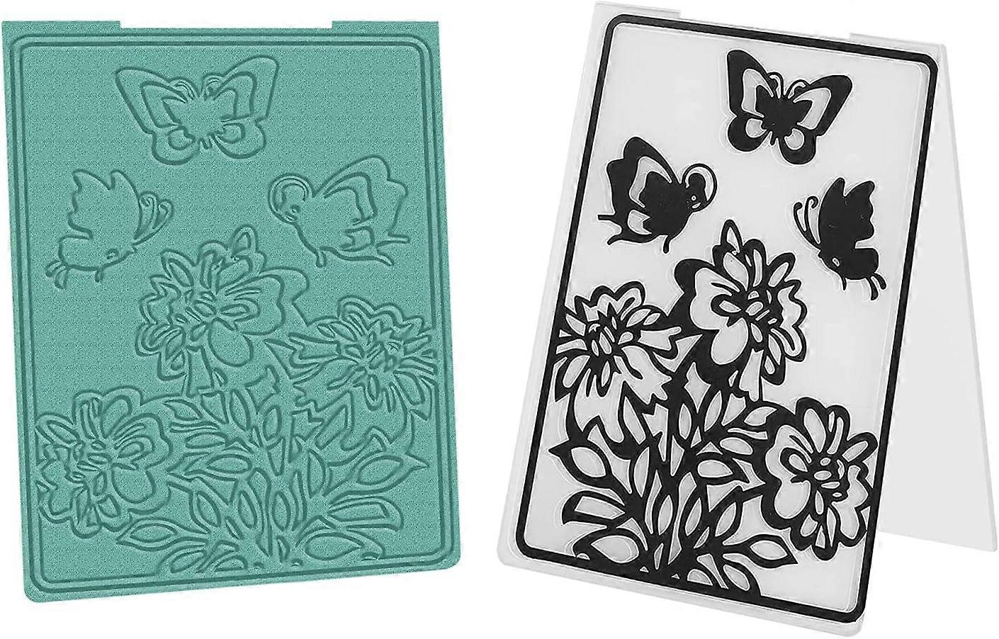 2 Pcs Flower Butterfly Plastic Embossing Folders DIY Plastic Template Craft Card Making for Handcraft Photo Album Decoration 5.83 x 4.13 Inches