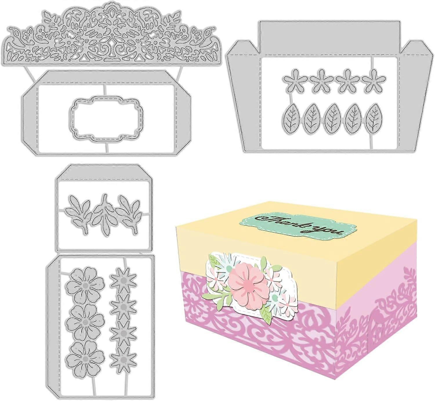 3D Present Box Metal Die Cuts Flower Box Carbon Steel Cutting Dies Mental Die Cuts for DIY Crafting Card Making Flower Pattern Box Embossing Stencil T