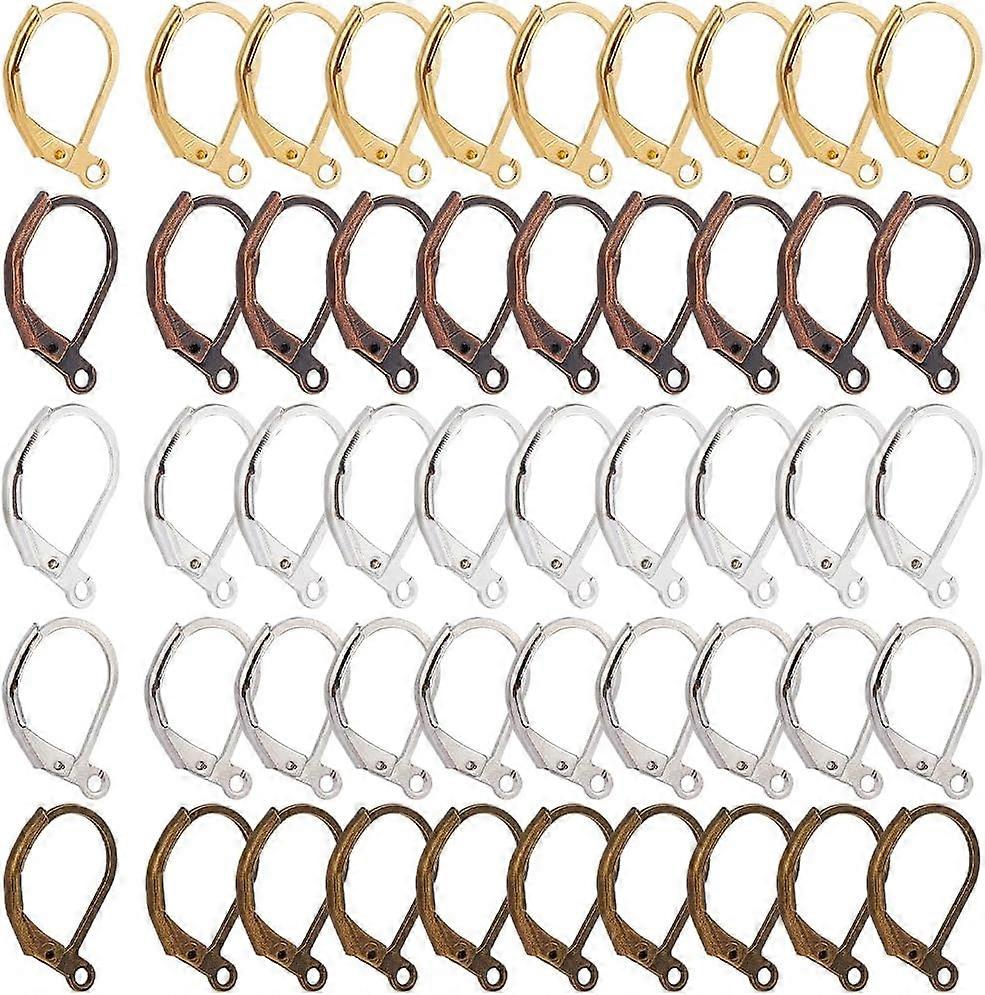 1 Box 200Pcs French Leverback Earring Hooks Huggie Earring Findings Bulk Brass Gold Wire with Loop Silver Dangle Small Lever Back Earring Wires for Je