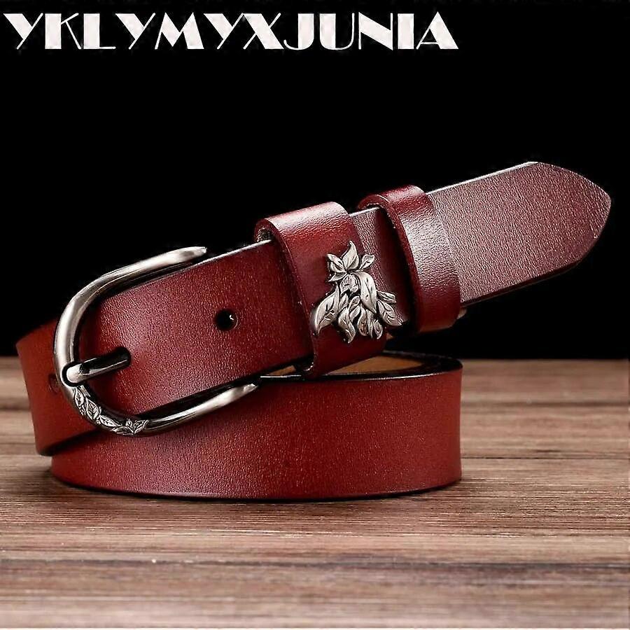 YKLYMYXJUNIA Kvinder Læderbælte Bredde: 2.8cm,95-110cm Kvinde Talje Ægte Læder Strp Sort \\ Kaffe \\ Hvid farve