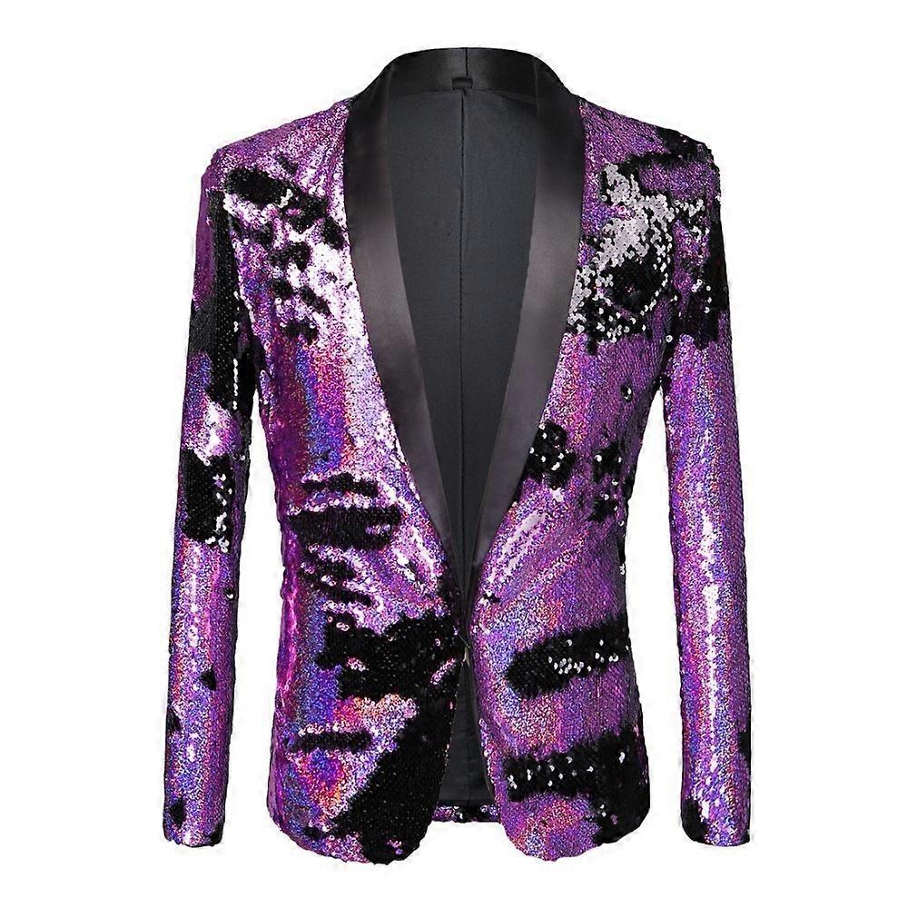 Men's two-tone purple and black sequined blazer