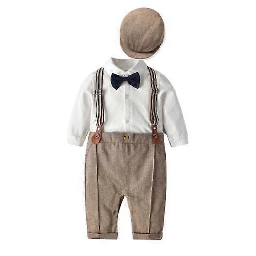 Baby Boy Outfits Set, 2pcs Long Sleeves Gentleman Jumpsuit & Berets Hat