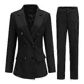 Naiwang Womens 2-piece Solid Double-breasted Notch Lapel Long Sleeve Business Suit (blazer+pants)