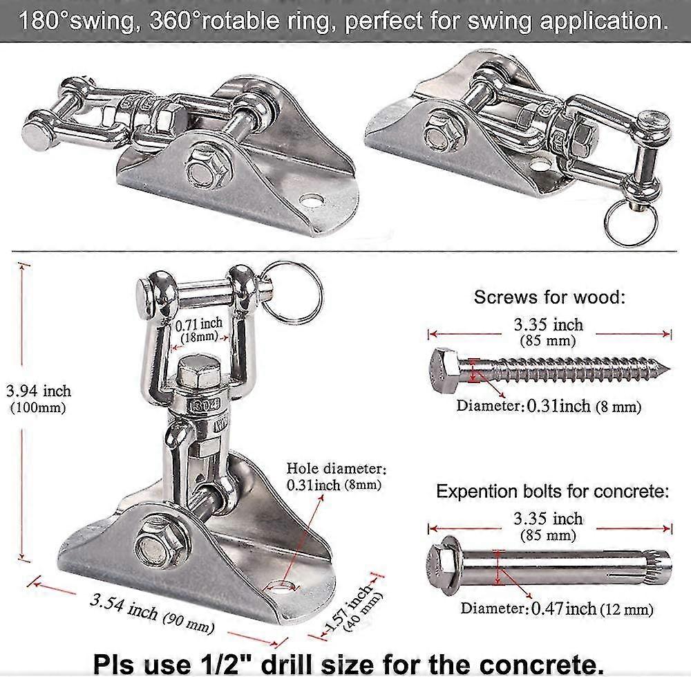Angel Sar 9.64 In. Stainless Steel 304 Heavy Duty Swing Hangers With 180 Swing And 1500 Lbs Capacity 4 Pack Iupm8640