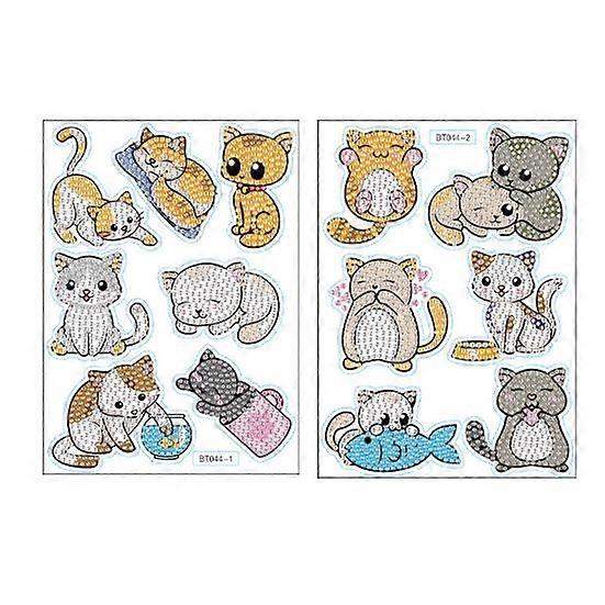 1 Set Rhinestone Painting Sticker Kit Creativity Sparkling Cartoon Cat Pattern Sticker for Notebook Bottle
